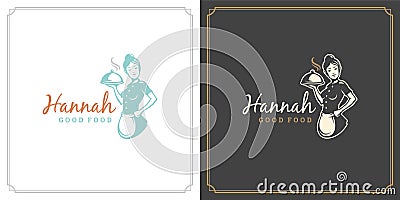 Restaurant label design vector illustration waitress holding cloche tray silhouette Vector Illustration