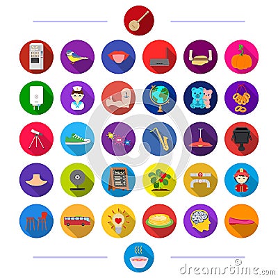 Restaurant, leisure, business and other web icon in flat style. music, travel, toys, icons in set collection. Vector Illustration