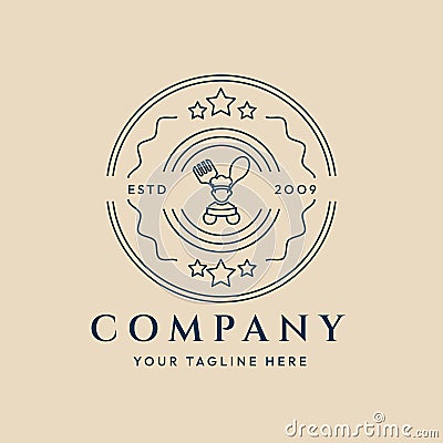 restaurant line art logo chef, fork, and spoon vector illustration design Cartoon Illustration