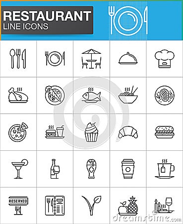 Restaurant line icons set, outline vector symbol collection Vector Illustration