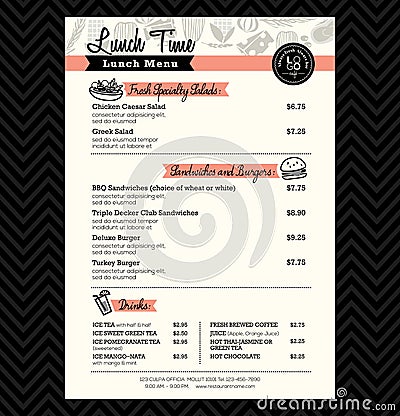 Restaurant Lunch menu design Template layout Vector Illustration