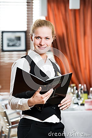 Restaurant manager woman at work Stock Photo