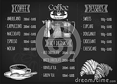Restaurant menu design. Coffee restaurant brochure vector, coffee shop menu design. Vector Illustration