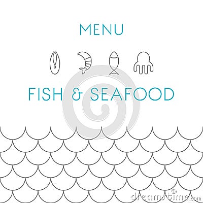 Restaurant menu design template. Seafood. Vector Vector Illustration