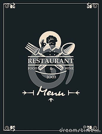 Restaurant menu with kitchenware and chef Vector Illustration