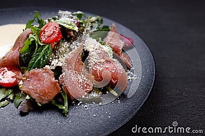 Restaurant menu, roast beef and vegetable salad Stock Photo