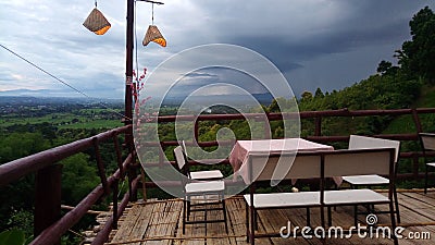 restaurant on mountain view high beautiful at Thailand rainy Stock Photo