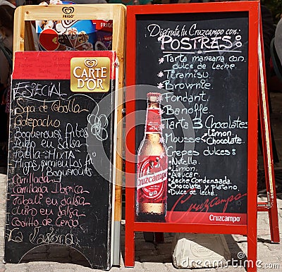 Restaurant Offerings in Andalusia Editorial Stock Photo