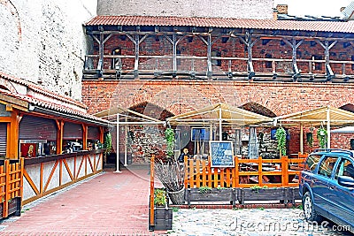 Restaurant in the old medieval building in old town, Riga Editorial Stock Photo