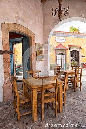 Restaurant patio in Bernal, Mexico Editorial Stock Photo