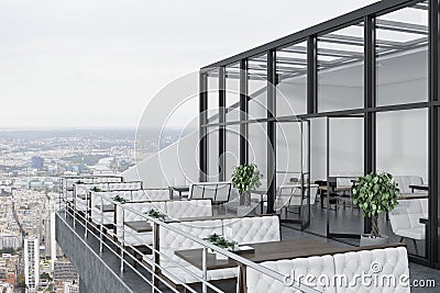 Restaurant on the roof, white sofas Stock Photo