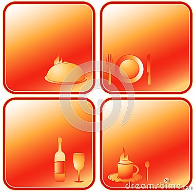 Restaurant set with utensil, bottle, dish and cup Vector Illustration