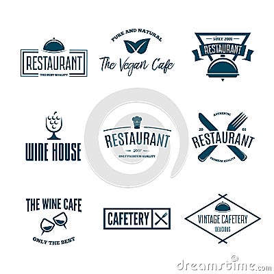 Set of Restaurant Shop Design Element in Vintage Style for Logotype, Label, Badge and other design. Vector Illustration