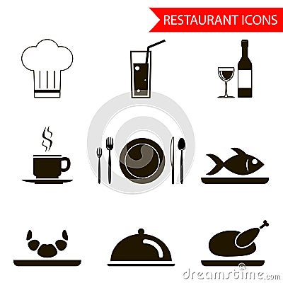 Restaurant sihouette icons set vector Vector Illustration