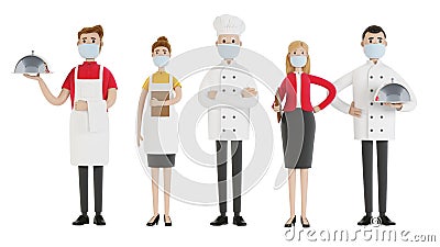 Restaurant staff: chef, cook, assistant, manager, waiter. Catering professionals in uniform. Cartoon Illustration