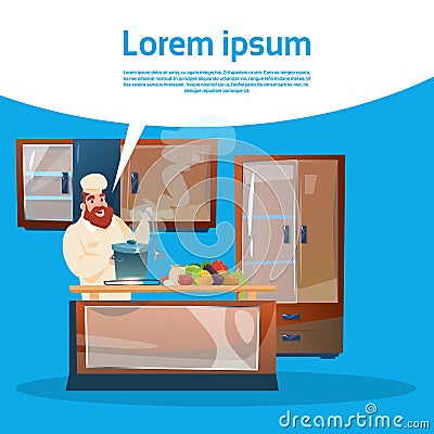 Restaurant Stuff Chef Cook Service Cooking Food Kitchen Interior Vector Illustration