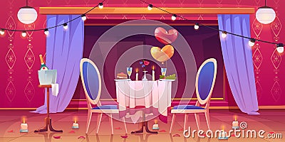 Restaurant table served for romantic dating dinner Vector Illustration