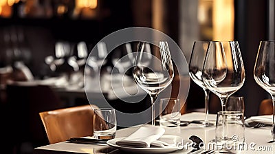 Restaurant table with wine glasses. Generative ai design Stock Photo