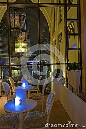 Restaurant tables in Dubai Stock Photo