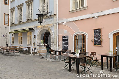 Restaurant tables at outdoors Editorial Stock Photo