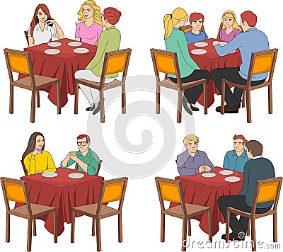 Restaurant tables with people Vector Illustration