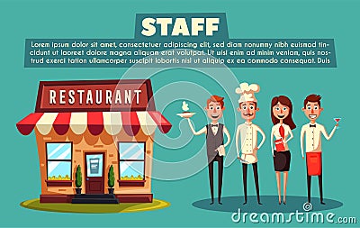 Restaurant team. Cartoon vector illustration. Vector Illustration