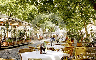 Restaurant terrace in Bratislava Editorial Stock Photo