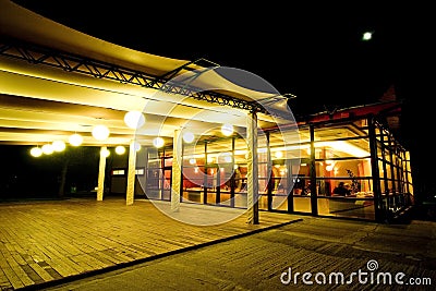 Restaurant terrace at night. Stock Photo