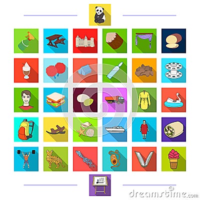 Restaurant, textiles, architecture and other web icon in flat style.medicine, business, sport icons in set collection. Vector Illustration
