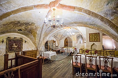 Restaurant under a vault in Vilnius, Lithuania Stock Photo