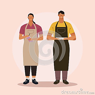 restaurant waiters couple Vector Illustration