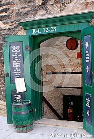 Restaurant and wine cellar in the olf town of Tallinn, Estonia Editorial Stock Photo