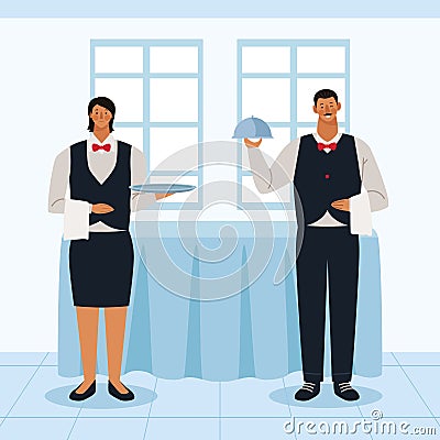 restaurant workers couple Vector Illustration