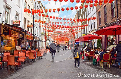 Restaurants reopen in Gerrard Street, Chinatown, London Editorial Stock Photo
