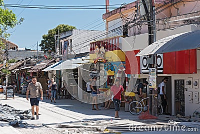Restaurants and tourists on avenida tulum, tulum, quintana roo, mexico Editorial Stock Photo