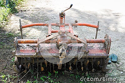 Rested rotary harrow plow Stock Photo