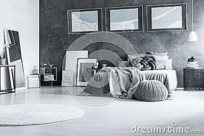 Restful black and white bedroom Stock Photo