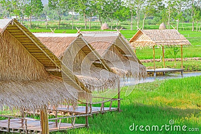 The resting huts constructed from bamboo and thatched roofs for relaxing Stock Photo