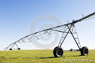 Resting irrigation pivot Stock Photo