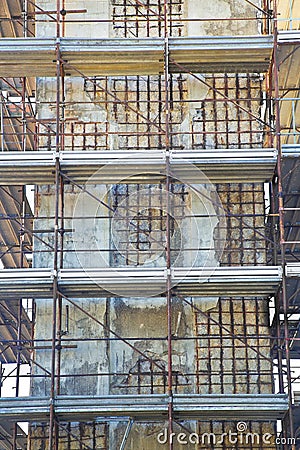 Restoration of a damaged reinforced concrete structure - weathered reinforced concrete structure Stock Photo