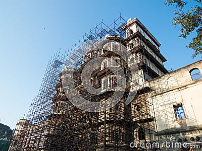 Restoration work on Rajwada Palace of Indore-India Stock Photo