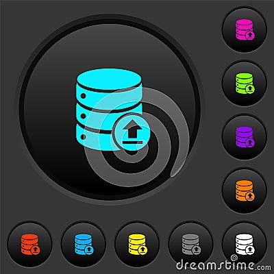 Restore database dark push buttons with color icons Vector Illustration