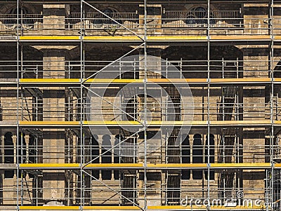 Building restoration Architecture facade conservation exterior with Scaffold Stock Photo