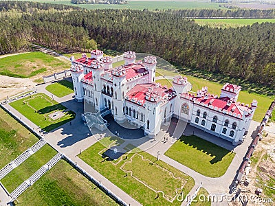 Restored ancient castle-palace of Puslovsky Kossovo, Belarus Stock Photo