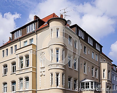 Restored historicist building with bay windows Stock Photo