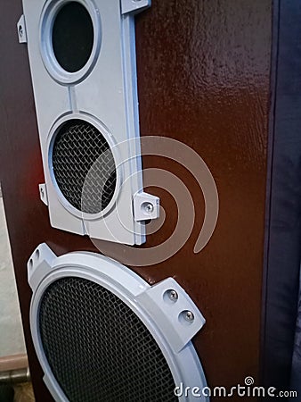 restored and painted Amphiton 35as-018 speaker system. Soviet vintage powerful acoustics Stock Photo