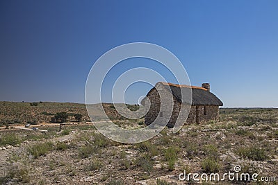 Restored pioneer cottage in the Kalahari Stock Photo