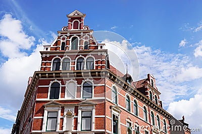 Restored red brick historicist building in Germany Stock Photo