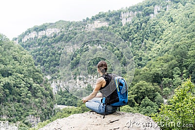 Restoring welbeing of mind in nature in silence. Stock Photo