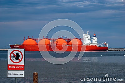 Restricted area of the gas port in Swinoujscie, belonging to Polskie LNG S.A Editorial Stock Photo